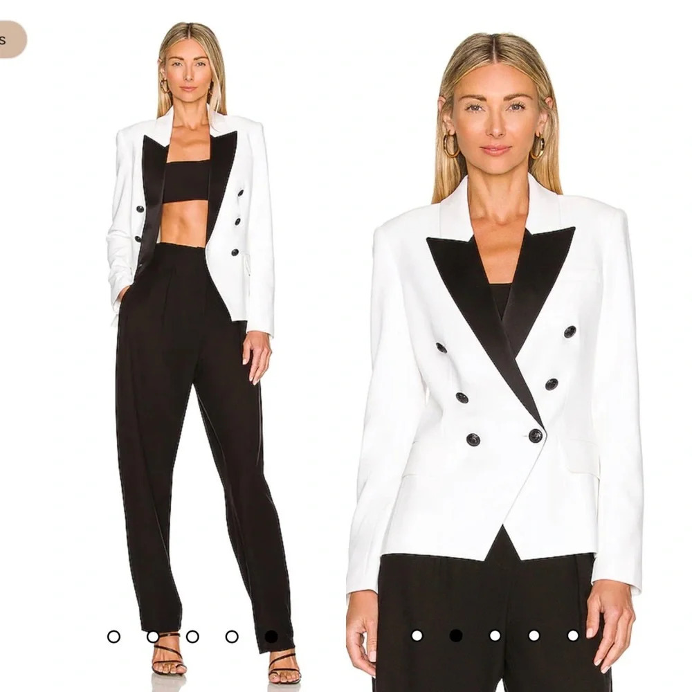 NWT L’Agence Kenzie Double-Breasted Blazer White & Black Size 2 $650 - Rare
